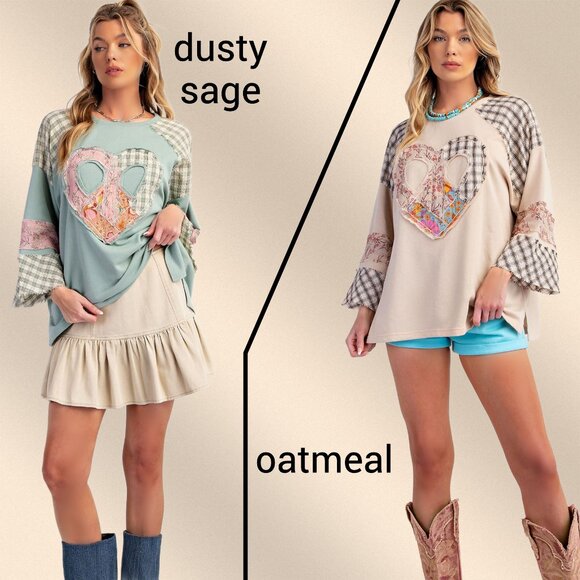 EASEL "Full Heart" Cotton Terry Mix Fabric & Print Embroidered Raw Frayed Edges - Picture 14 of 14